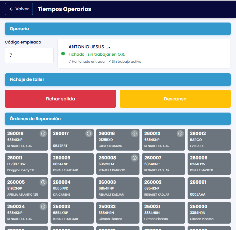 FuturoOR - Selección de OR para asignar tiempos de trabajo